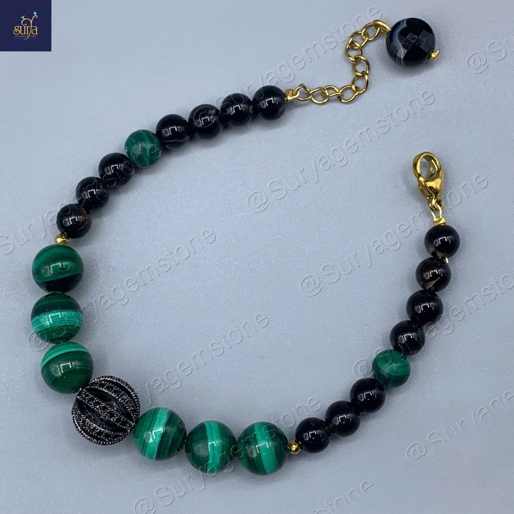 Buda Mal 4JPG دستبند زنانه سنگی ، سنگ مالاکیت اصل و عقیق معدنی Buda Mall - Image 1