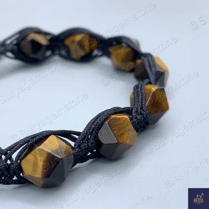 دستبند سنگی مردانه ، سنگ چشم ببر اصل و معدنی تراش استار   Mystic Trio 1 - Image 2