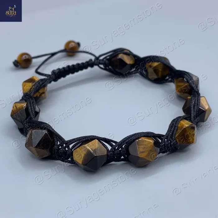 دستبند سنگی مردانه ، سنگ چشم ببر اصل و معدنی تراش استار   Mystic Trio 1 - Image 3