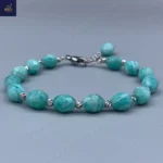 دستبند سنگی زنانه ، سنگ آمازونیت اصل و طبیعی و گوی استیل  Mint Serenity