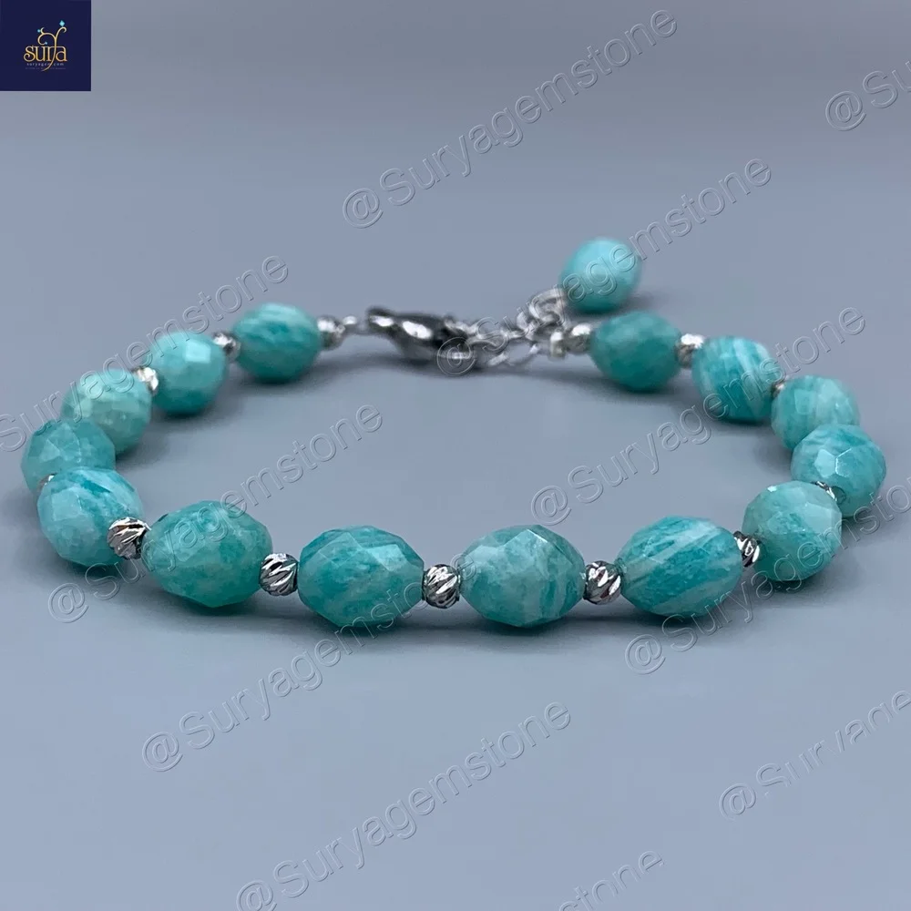 Buda Mint Serenity 1JPG دستبند سنگی زنانه ، سنگ آمازونیت اصل و طبیعی و گوی استیل Mint Serenity - Image 1
