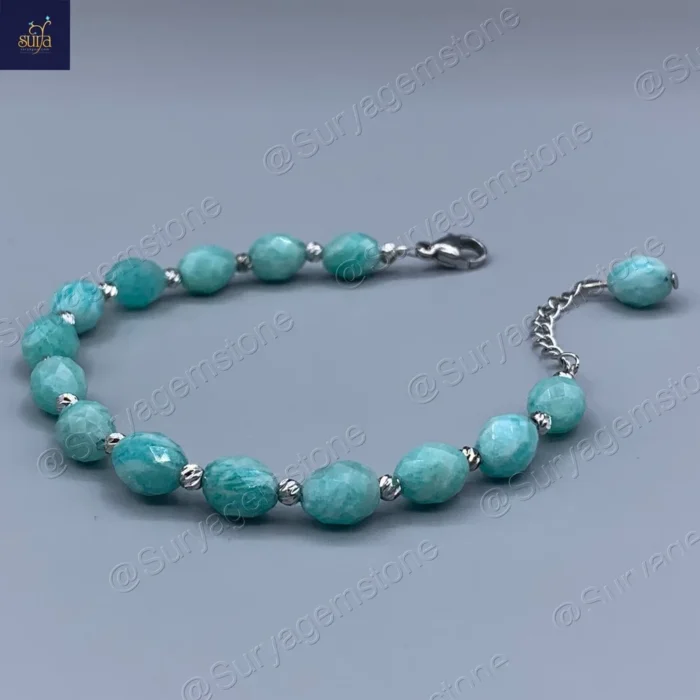 دستبند سنگی زنانه ، سنگ آمازونیت اصل و طبیعی و گوی استیل  Mint Serenity - Image 2