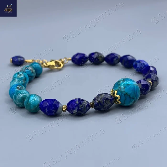 دستبند زنانه سنگی ، سنگ لاجورد اصل و معدنی و فیروزه مصری  Nile Majesty - Image 4