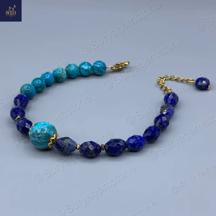 دستبند زنانه سنگی ، سنگ لاجورد اصل و معدنی و فیروزه مصری  Nile Majesty - Image 3