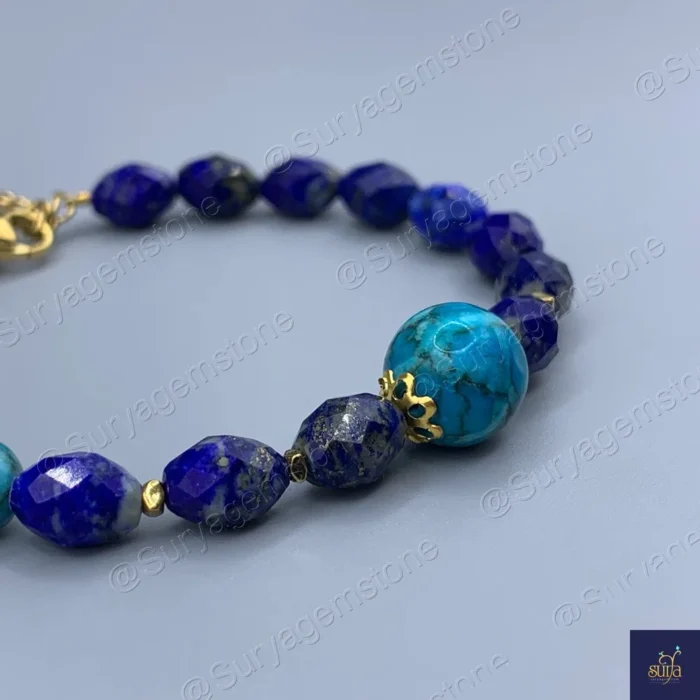 دستبند زنانه سنگی ، سنگ لاجورد اصل و معدنی و فیروزه مصری  Nile Majesty - Image 2