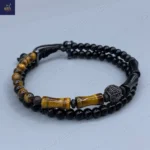 دستبند سنگی مردانه ، سنگ چشم ببر اصل و معدنی ، عقیق ، اونیکس و حدید    Bamboo Tiger 1 - Image 2