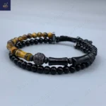 دستبند سنگی مردانه ، سنگ چشم ببر اصل و معدنی ، عقیق ، اونیکس و حدید    Bamboo Tiger 1 - Image 3