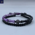 دستبند مردانه آمیتیست اصل و طبیعی ، سنگ عقیق ، اونیکس و حدید ، سنگی دست ساز     Bamboo Amethyst