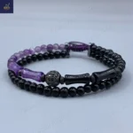 دستبند مردانه آمیتیست اصل و طبیعی ، سنگ عقیق ، اونیکس و حدید ، سنگی دست ساز     Bamboo Amethyst - Image 3