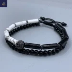 دستبند مردانه سنگ هولیت اصل و معدنی ، عقیق ، حدید ، اونیکس ، سنگی دست ساز   Dual Harmony - Image 3