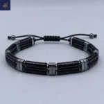 دستبند عقیق و حدید مردانه سنگی ، سنگ معدنی و اصل دو ردیفه   Canal Stone 1