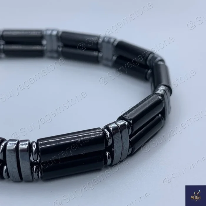 دستبند عقیق و حدید مردانه سنگی ، سنگ معدنی و اصل دو ردیفه   Canal Stone 1 - Image 2