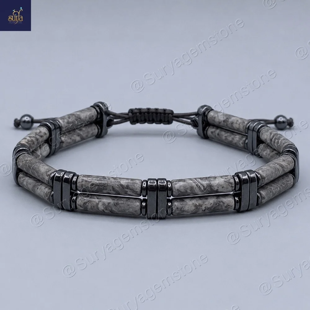 Ketu Canal Stone 2 1JPG دستبند مردانه سنگی ، سنگ جاسپر کاپوچینو و حدید Canal Stone 2 - Image 1
