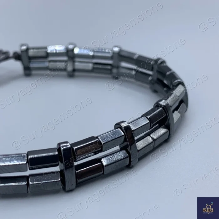 دستبند مردانه سنگ حدید اصل ، سنگی دو ردیفه   Hematite Link - Image 2