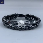 دستبند سنگی مردانه ، سنگ هولیت اصل و معدنی ، عقیق و حدید  Iron Hand 10