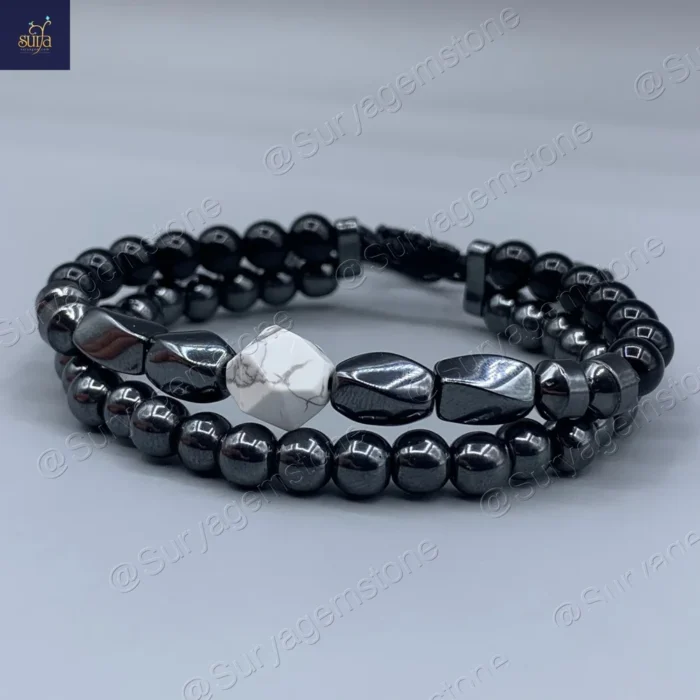دستبند سنگی مردانه ، سنگ هولیت اصل و معدنی ، عقیق و حدید  Iron Hand 10 - Image 3