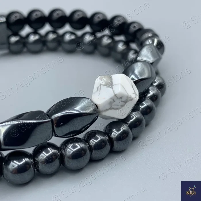 دستبند سنگی مردانه ، سنگ هولیت اصل و معدنی ، عقیق و حدید  Iron Hand 10 - Image 2
