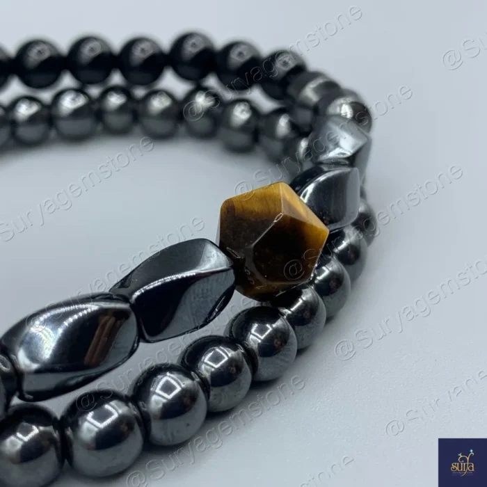 دستبند مردانه سنگی ، سنگ چشم ببر اصل و معدنی، عقیق و حدید  Iron Hand 8 - Image 2