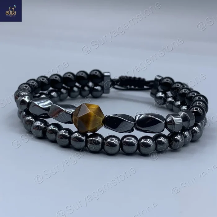 دستبند مردانه سنگی ، سنگ چشم ببر اصل و معدنی، عقیق و حدید  Iron Hand 8 - Image 3