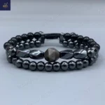 دستبند مردانه سنگی ، سنگ عقیق اصل و معدنی ، آبسیدین و حدید   Iron Hand 9