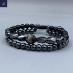 دستبند مردانه سنگی ، سنگ عقیق اصل و معدنی ، آبسیدین و حدید   Iron Hand 9 - Image 3