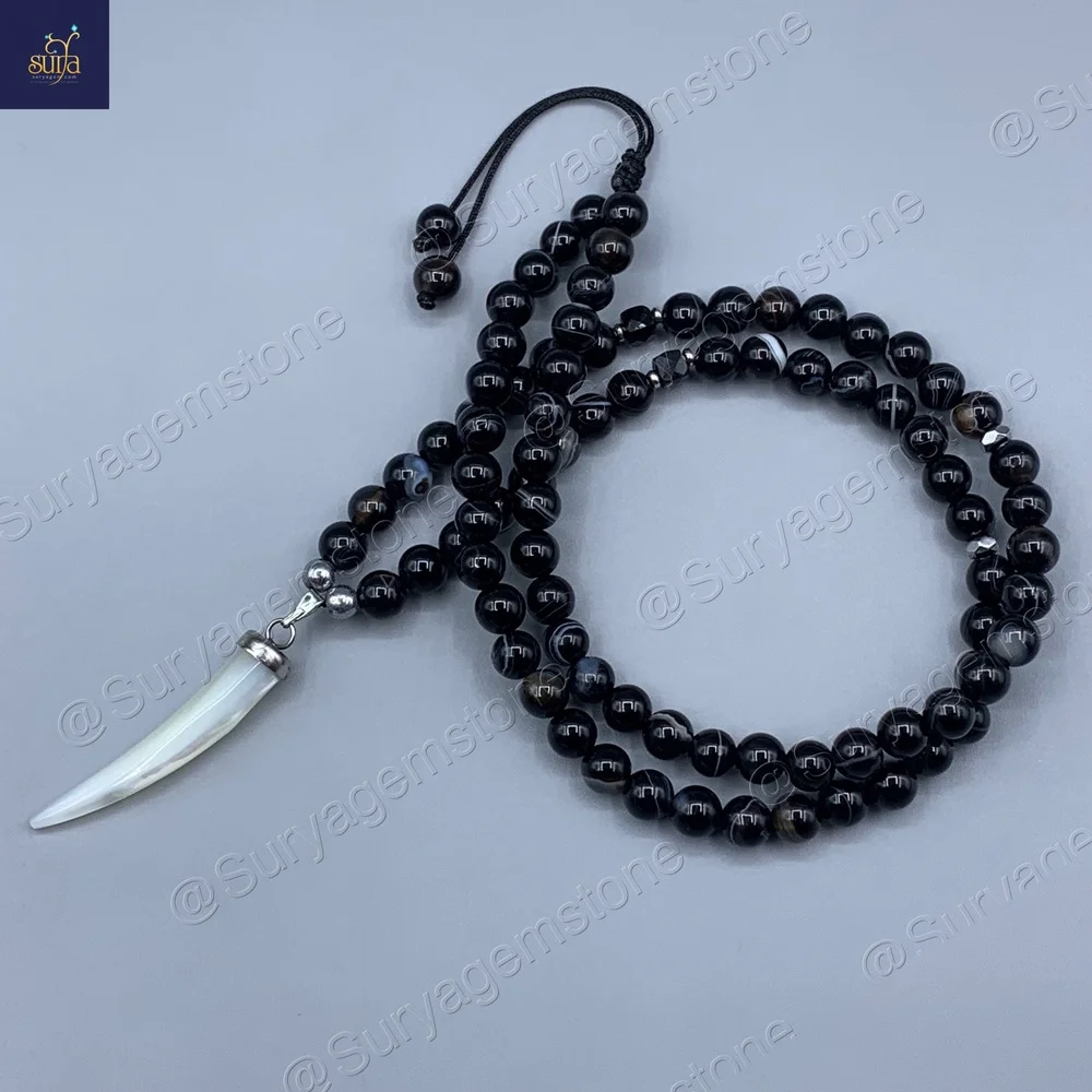 گردنبند مردانه سنگ عقیق سلیمانی اصل و معدنی و صدف Ketu Tusk