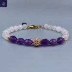 دستبند دخترانه سنگی ، سنگ رز کوارتز اصل و معدنی و آمیتیست  Amethyst Kiss