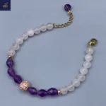 دستبند دخترانه سنگی ، سنگ رز کوارتز اصل و معدنی و آمیتیست  Amethyst Kiss - Image 2